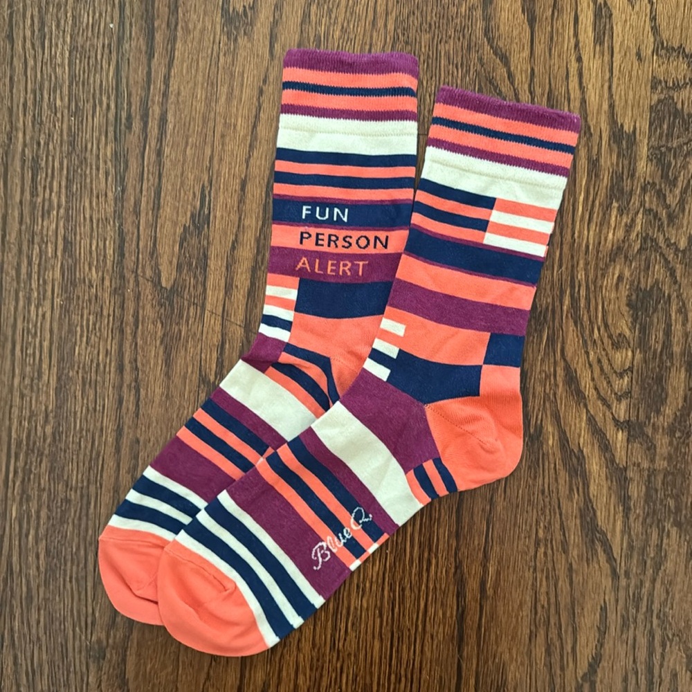 NWOT “Fun Person Alert” Blue Q Socks